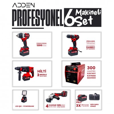 ADDEN ADN-SET-0006 Profesyonel 5’li Şarjlı El Aleti Seti + EYSP Kaynak Makinesi
