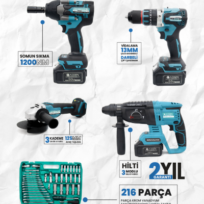 ADDEN ADN0028 216 Parça Lokma Takımı - 5 Makineli Profesyonel Şarjlı Set