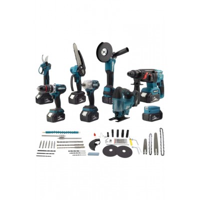 DAWREEK ADN0017 21V Şarjlı Sekizli Set – Matkap, Somun Sıkma, Hilti, Taşlama, Dekupaj, Budama, LED Lamba