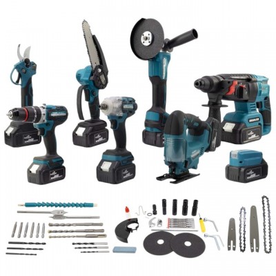 DAWREEK ADN0017 21V Şarjlı Sekizli Set – Matkap, Somun Sıkma, Hilti, Taşlama, Dekupaj, Budama, LED Lamba