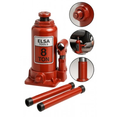 ELSA TOOLS ADN0908 8 Ton Şişe Kriko | Ağır Yük Hidrolik Kriko | 230-460 mm Kaldırma Yüksekliği
