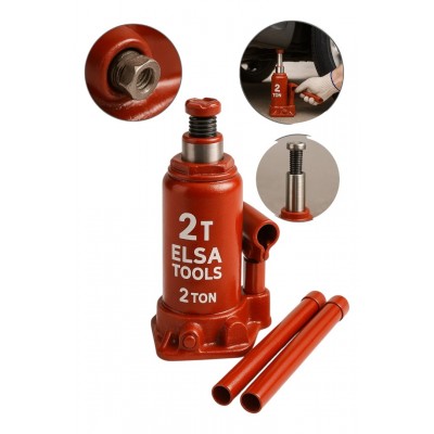 ELSA TOOLS ADN0900 2 Ton Şişe Kriko | Kompakt ve Güçlü Hidrolik Kriko | 180-345mm Kaldırma Mesafesi