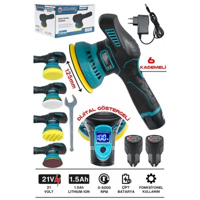 MURCELL ADN0306 21W Şarjlı Polisaj Makinesi 125mm 6 Kademeli Kablosuz Pratik Temizlik Cihazı